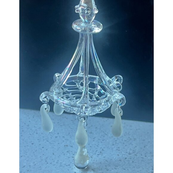 Spun Glass Chandelier & Penguin Ornaments Set of 2 - Picture 4 of 12